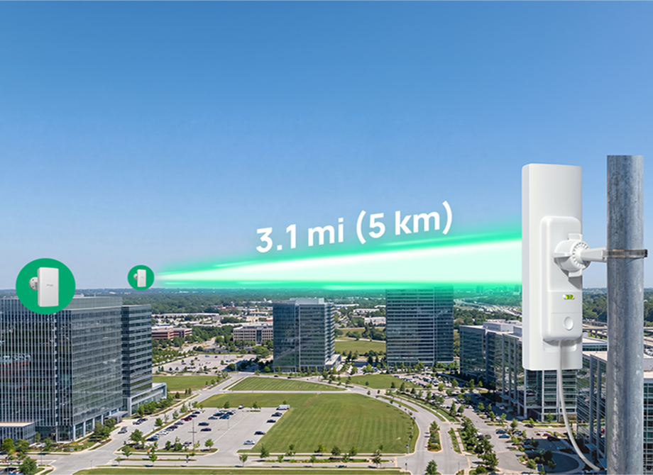 Illustration of long range wireless connection across a city